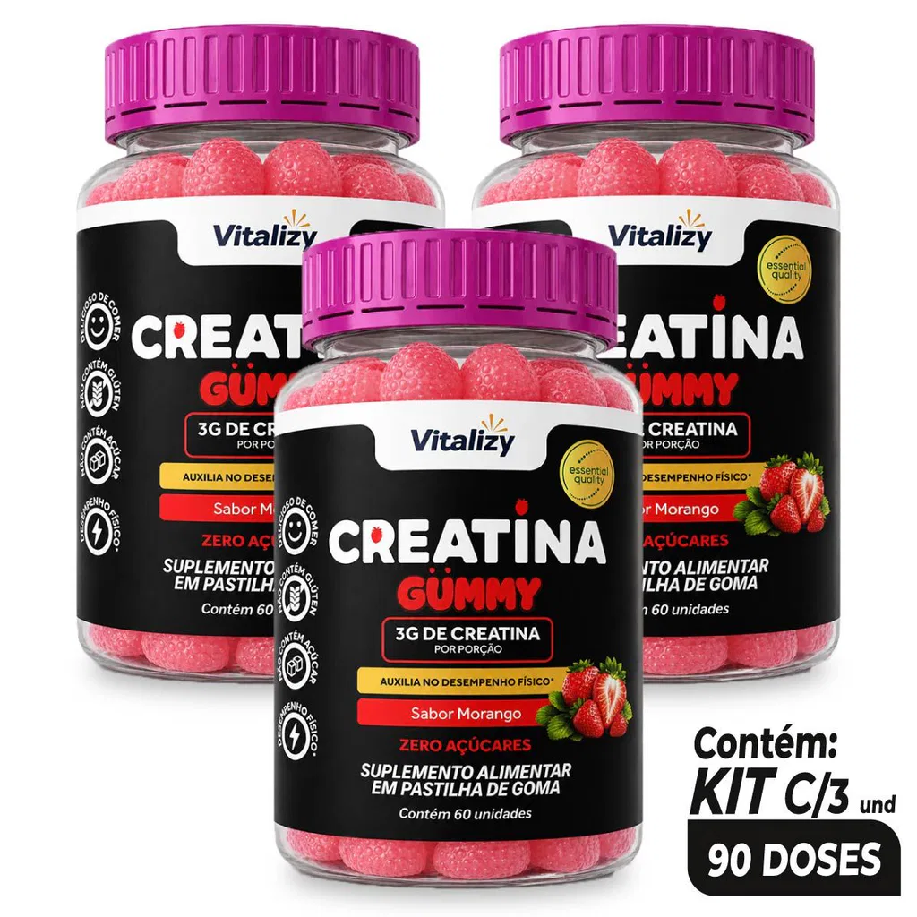 Kit C/3 Creatina Gummy de Morango