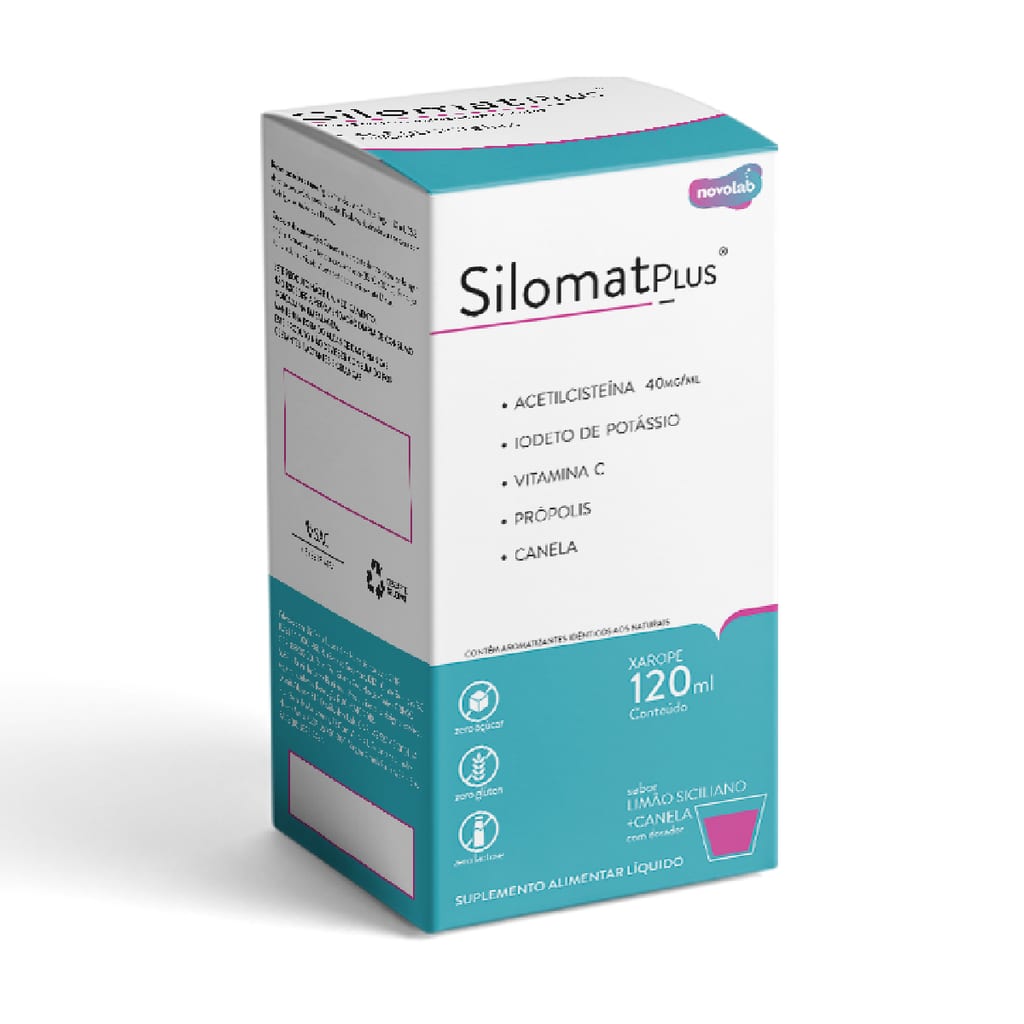 SILOMAT PLUS Adulto 40MG/ML -  NAC Acetilcisteina 800mg+Vitamina C 600mg+Iodeto de Potássio 900mcg+Própolis+Canela Sabor Limão Siciliano+Canela