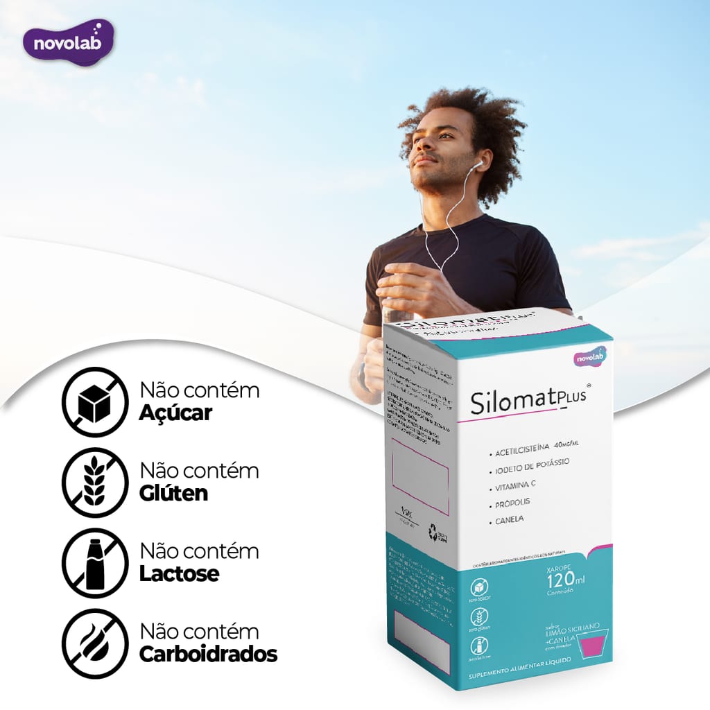 SILOMAT PLUS Adulto 40MG/ML -  NAC Acetilcisteina 800mg+Vitamina C 600mg+Iodeto de Potássio 900mcg+Própolis+Canela Sabor Limão Siciliano+Canela