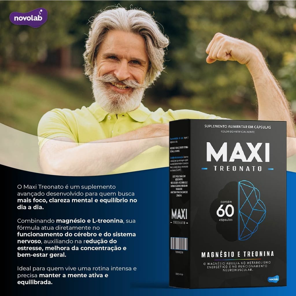 MAXI TREONATO - Magnésio 190mg + Treonina 200mg - c/60 Cápsulas