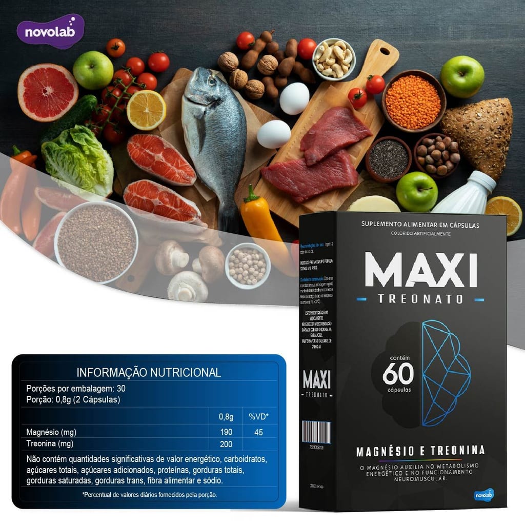 MAXI TREONATO - Magnésio 190mg + Treonina 200mg - c/60 Cápsulas