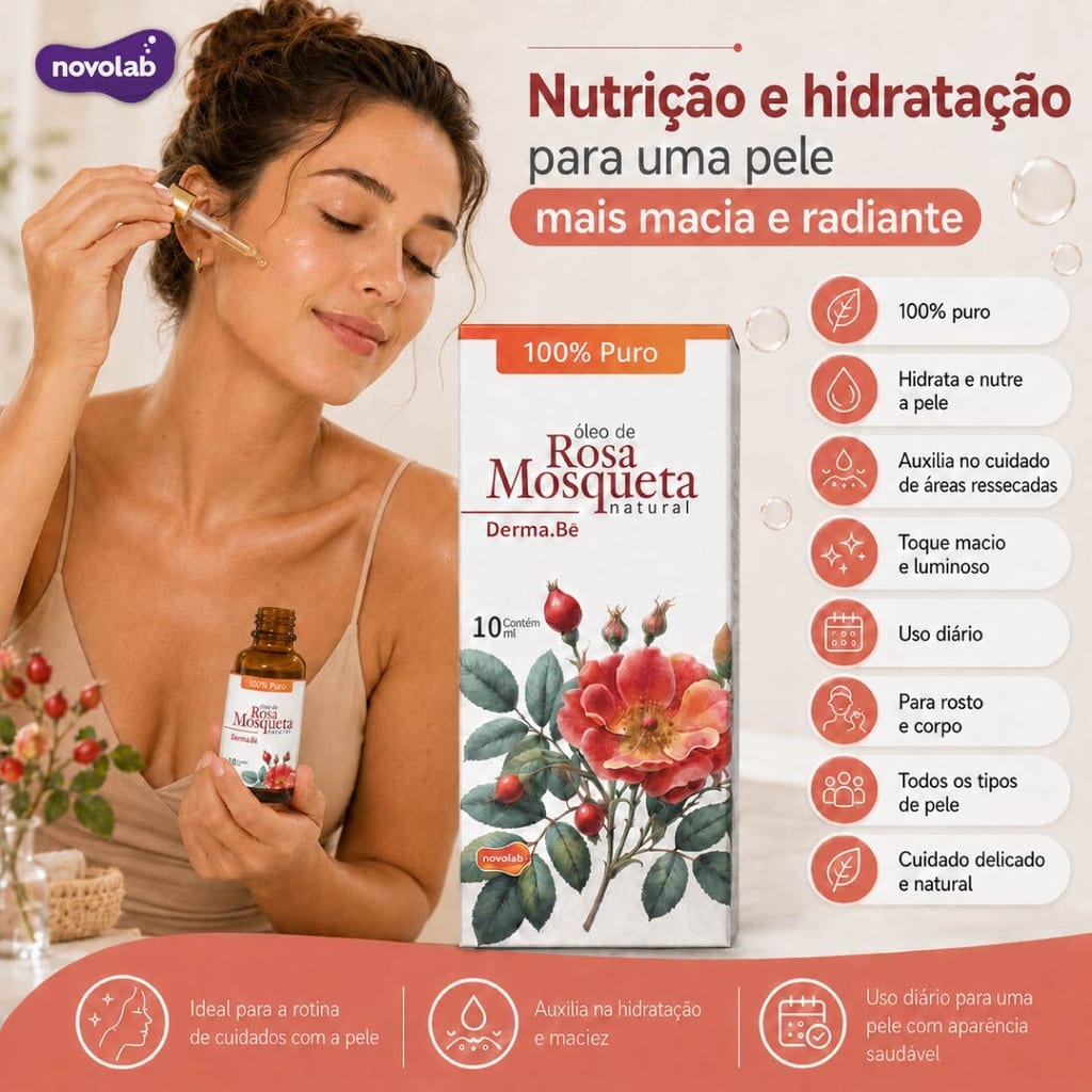  ÓLEO VEGETAL DE ROSA MOSQUETA 30ML - 100% Puro - Hidratante - Clareador
