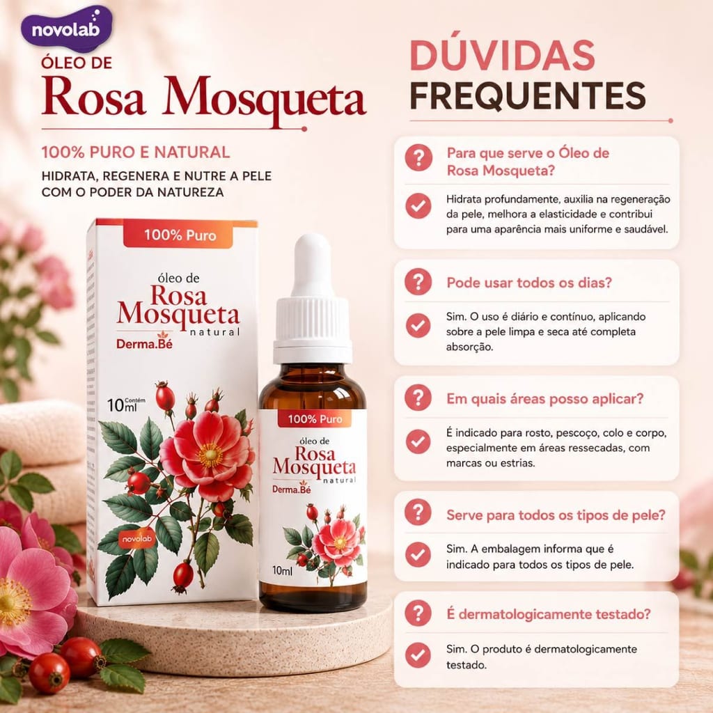  ÓLEO VEGETAL DE ROSA MOSQUETA 30ML - 100% Puro - Hidratante - Clareador