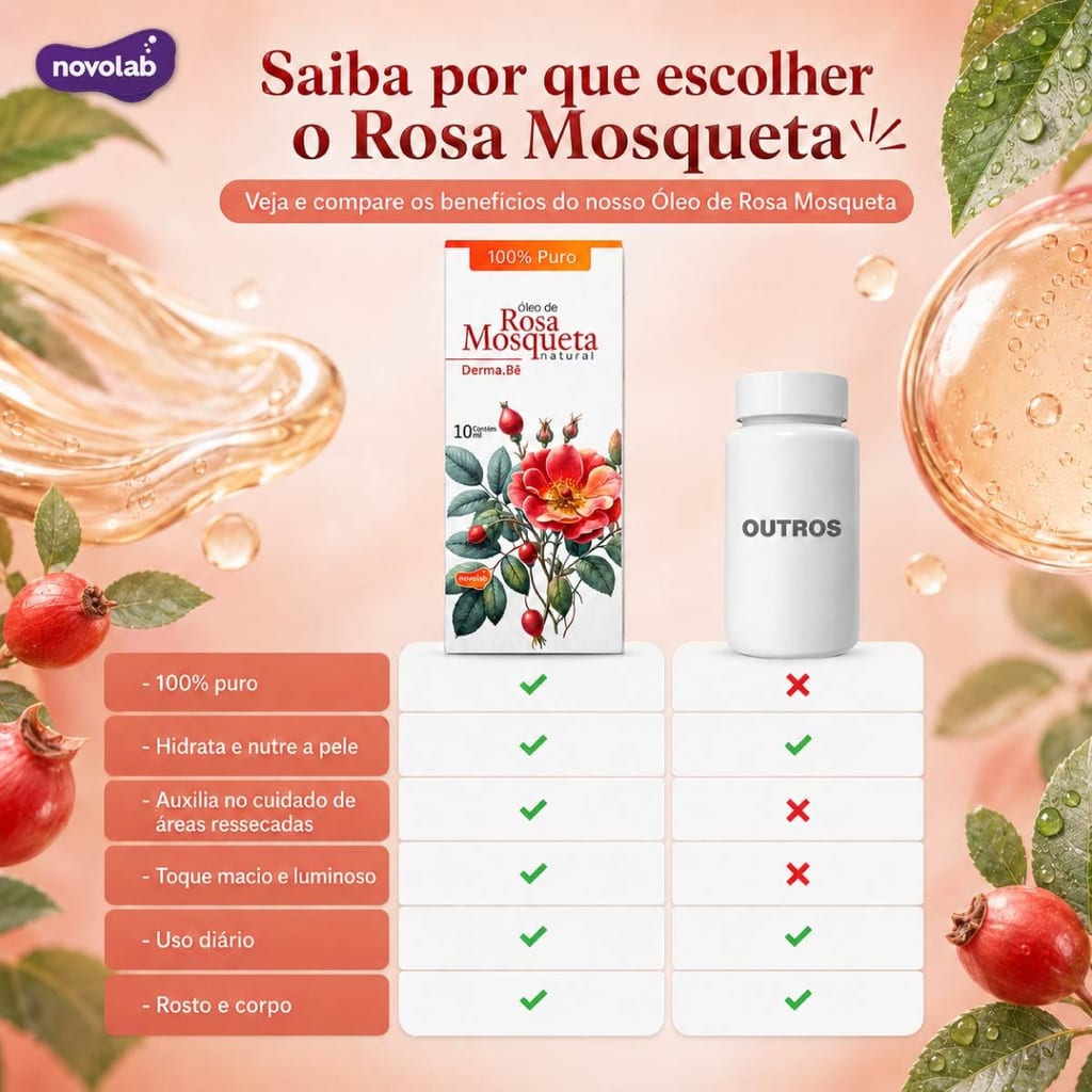  ÓLEO VEGETAL DE ROSA MOSQUETA 30ML - 100% Puro - Hidratante - Clareador