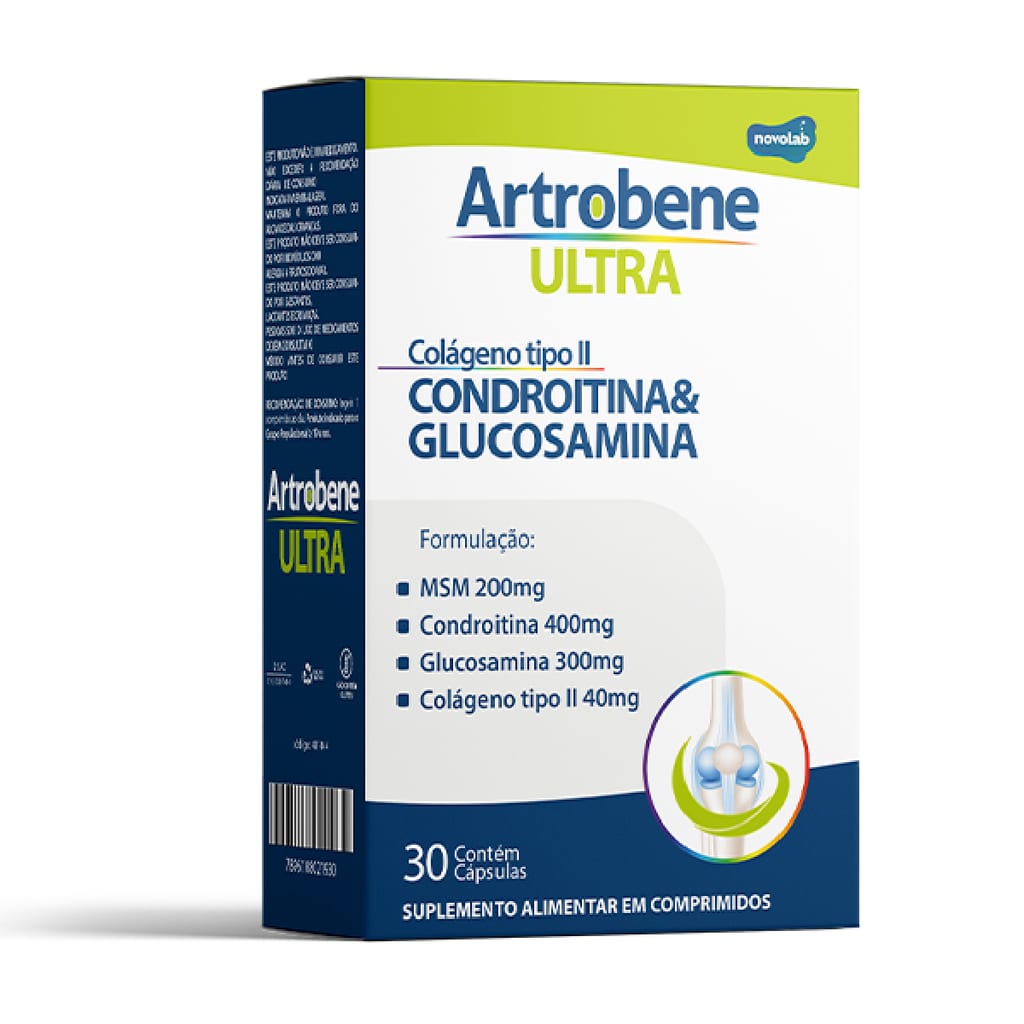 ARTROBENE ULTRA COLÁGENO TIPO 2 - 40mg + Vitamina D + Condroitina + Glucosamina + MSM - C/ 30 Cpr