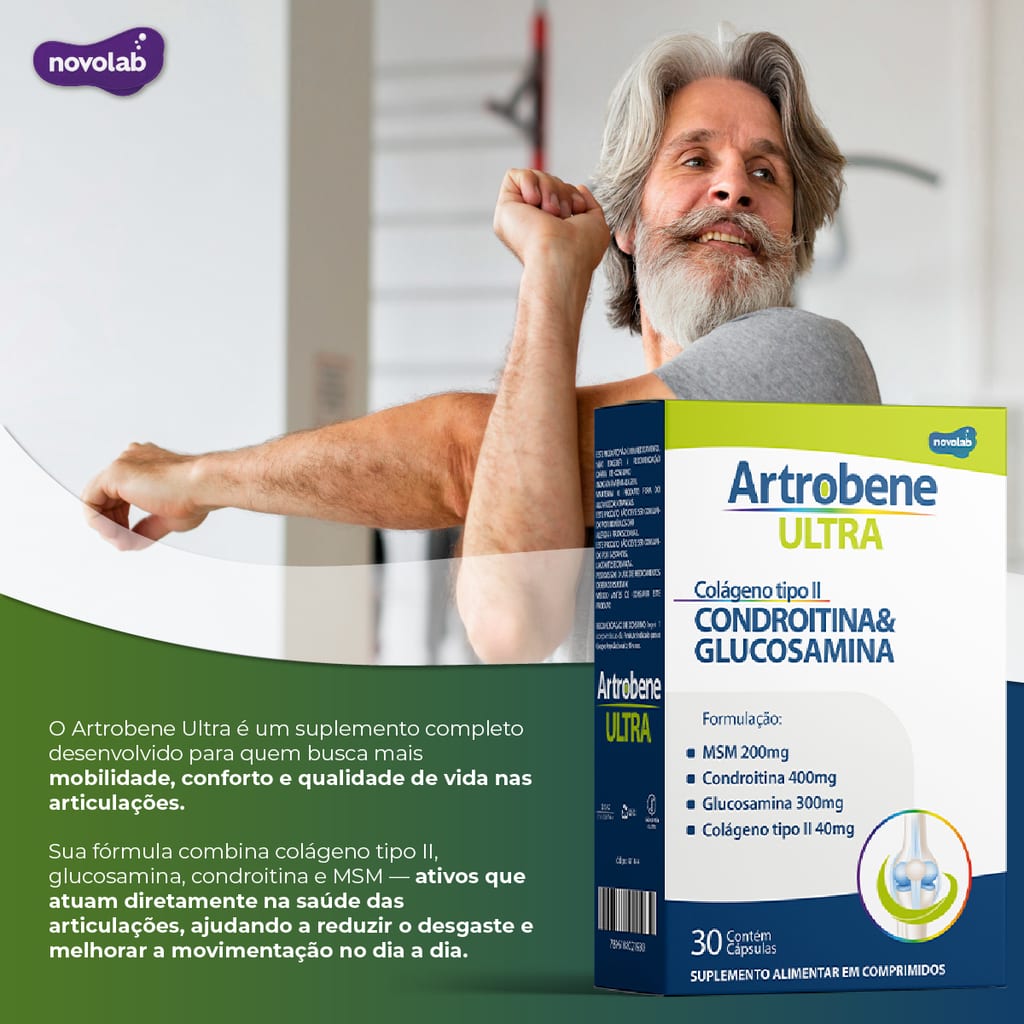ARTROBENE ULTRA COLÁGENO TIPO 2 - 40mg + Vitamina D + Condroitina + Glucosamina + MSM - C/ 30 Cpr