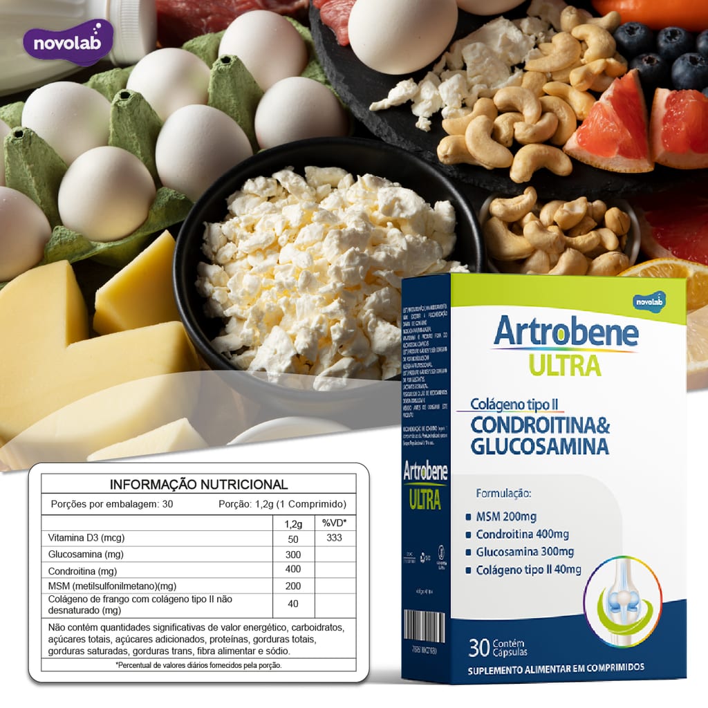 ARTROBENE ULTRA COLÁGENO TIPO 2 - 40mg + Vitamina D + Condroitina + Glucosamina + MSM - C/ 30 Cpr