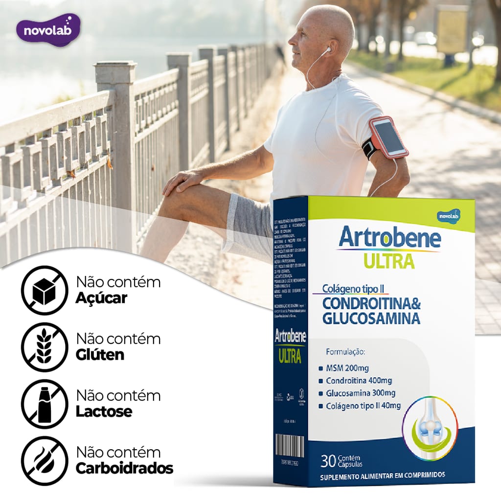 ARTROBENE ULTRA COLÁGENO TIPO 2 - 40mg + Vitamina D + Condroitina + Glucosamina + MSM - C/ 30 Cpr