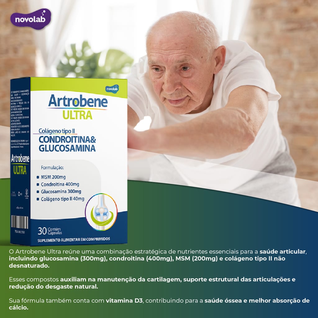 ARTROBENE ULTRA COLÁGENO TIPO 2 - 40mg + Vitamina D + Condroitina + Glucosamina + MSM - C/ 30 Cpr