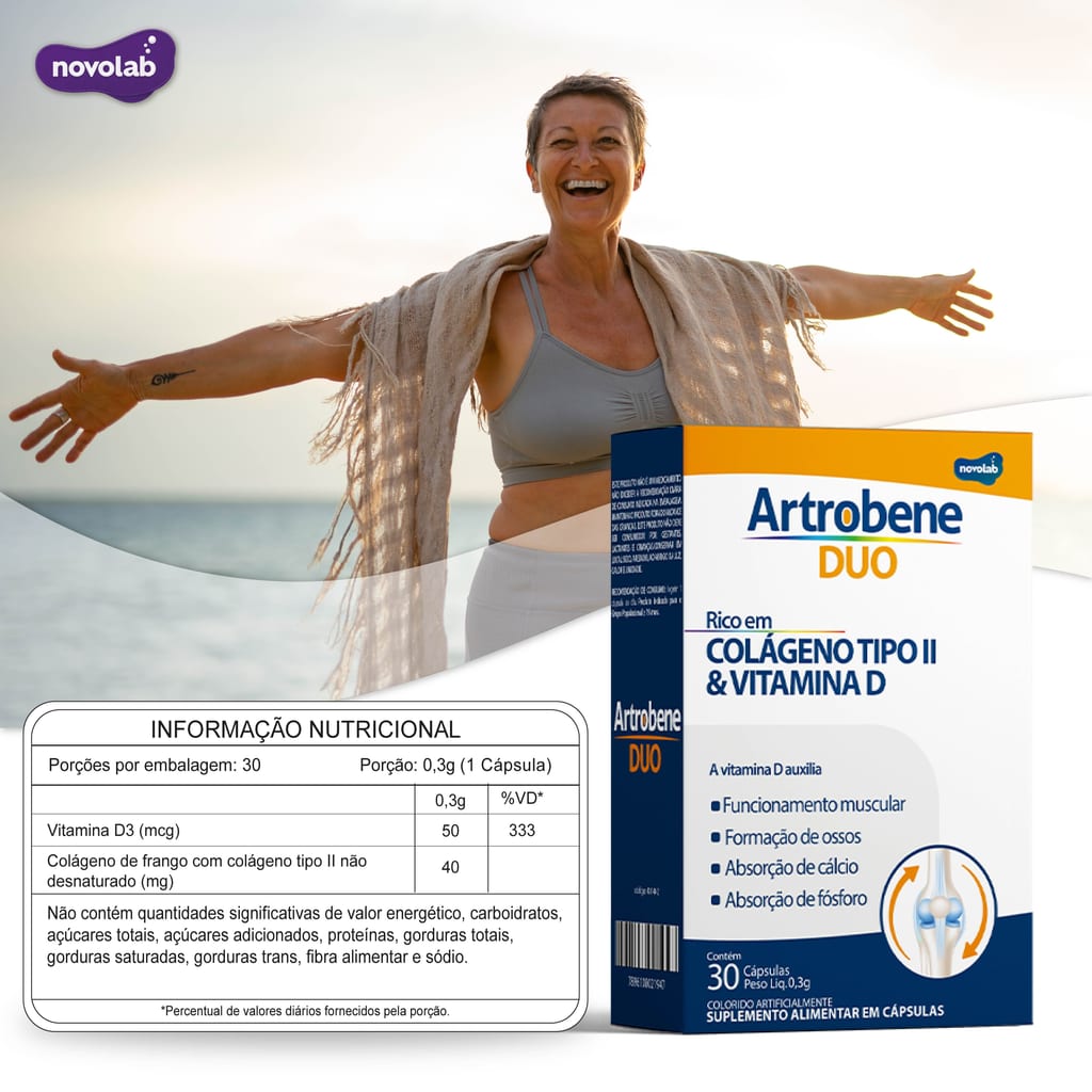 ARTROBENE DUO  COLÁGENO TIPO 2 - 40mg + Vitamina D - C/ 30 Comprimidos